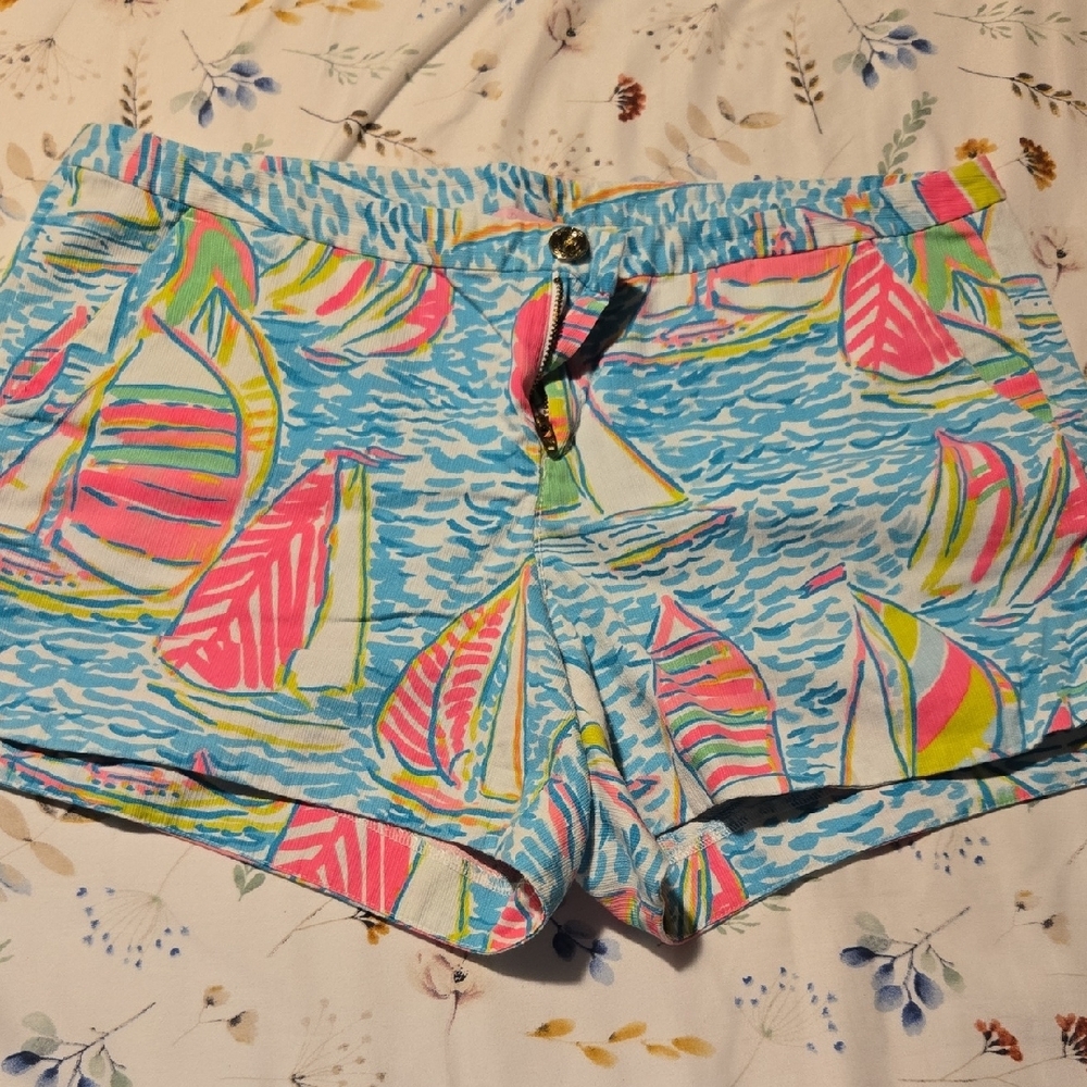 Lilly Pulitzer Blue and Pink Bermuda Shorts Vibrant Nautical Style